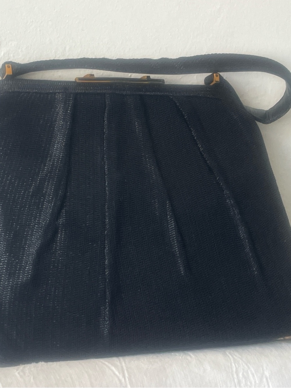 Black Pleated Evening Clutch with Gold Accent